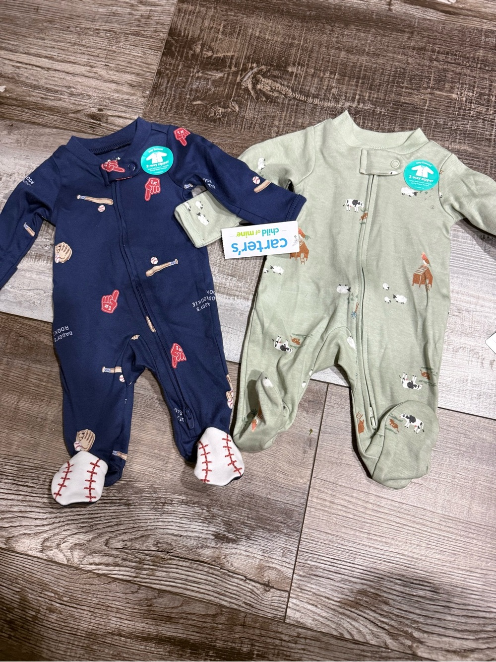 Carter's Navy & Sage Footed One-Piece Sleepers